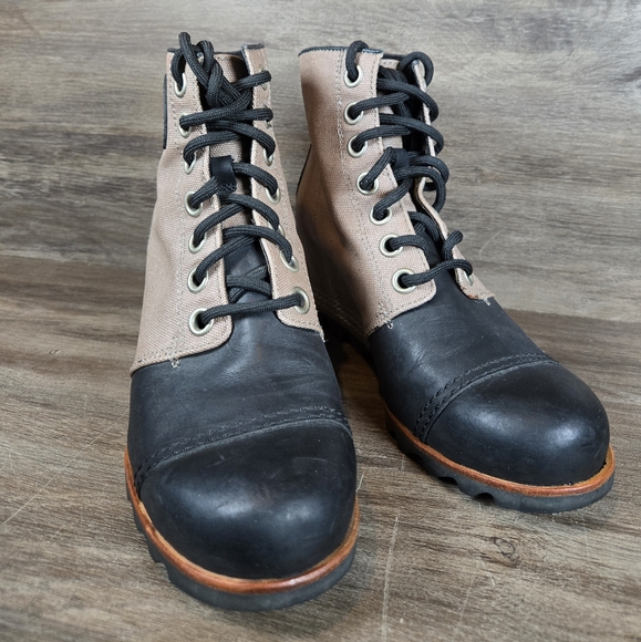 Sorel 1964 PDX Waterproof Hidden Heel Wedge Tan Black Boots Ankle Leather Sz 8.5 - Picture 8 of 12